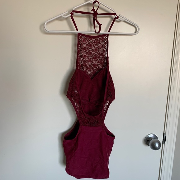 Maroon One-Piece Bathing/Body Suit - Picture 2 of 3